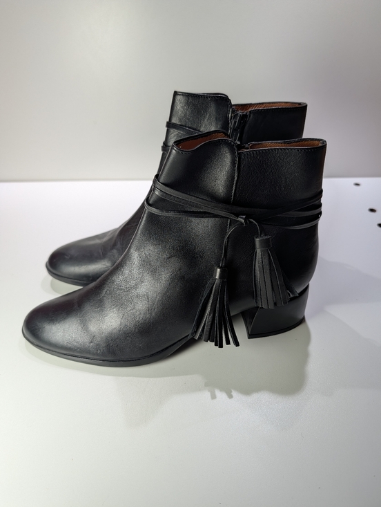 Sofia Costa Shoes - Black Leather Tassel Ankle Booties - Sleek Women's Booties
